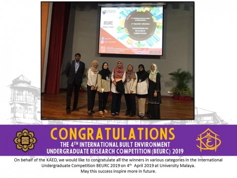 Congratulations to the winners of The 4th International Built Environment Undergraduate Research Competition (BEURC) 2019