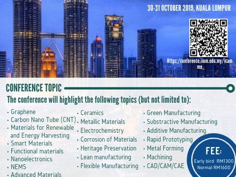 CALL FOR PAPER: 4th International Conference on Advances in Manufacturing and Materials Engineering 2019 (ICAMME'19)