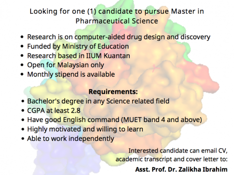 Vacancy for Master's Degree in Pharmaceutical Chemistry
