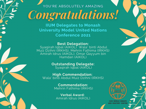 IIUM Delegates to Monash University Model United Nations Conference 2021