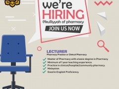 Vacancy - Lecturer in Pharmacy Practice or Clinical Pharmacy