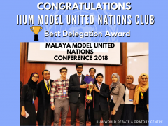 IIUM MUN Delegate received the Best Delegate Award.