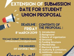 EXTENSION OF SUBMISSION DATE FOR STUDENT UNION PROPOSAL