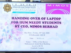 10 July 2020 Handing Over of Laptop for IIUM Needy Students by CEO MIMOS Berhad