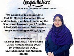 Congratulation for securing the Sponsored Research Grant!