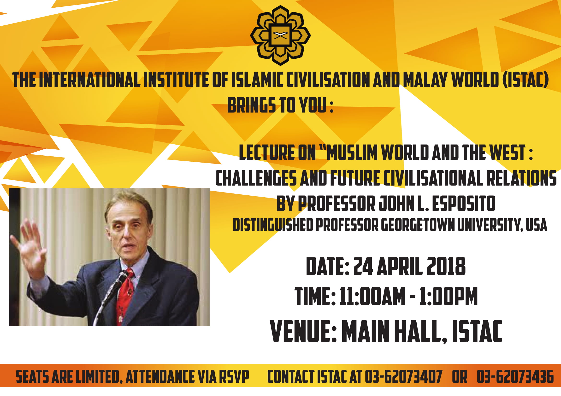 Lecture On " Muslim World And The West: Challenges And Future Civilisational Relations By Prof. John L. Esposito