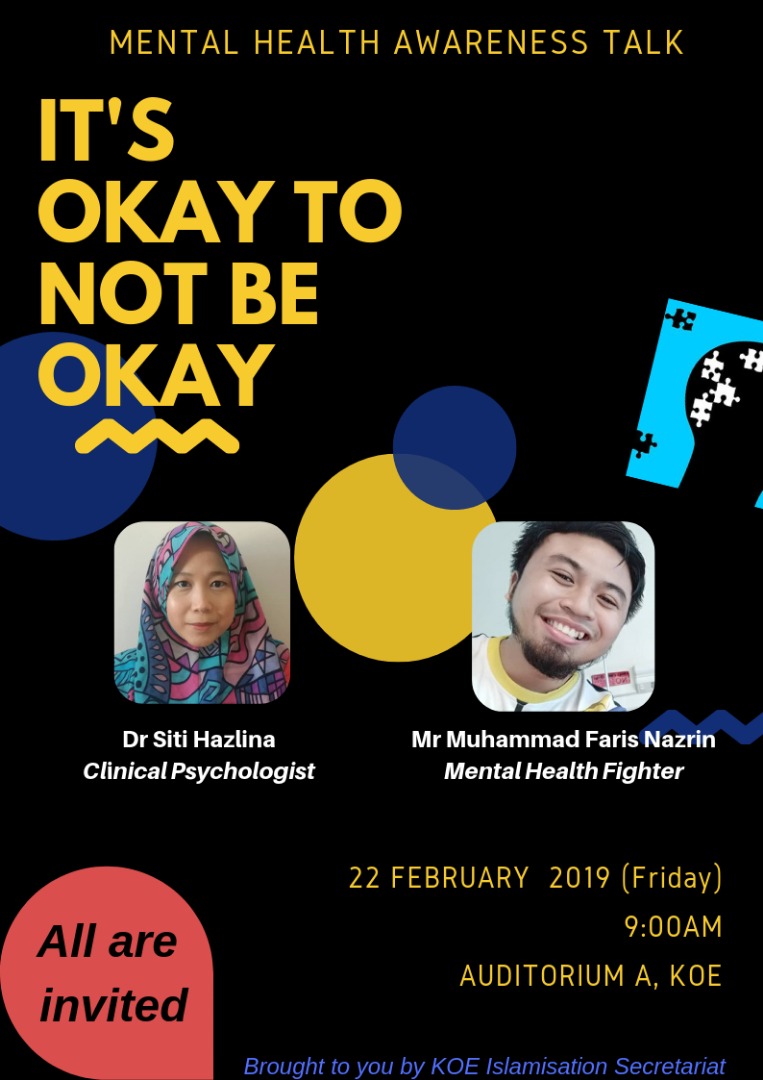 Invitation for Mental Health Talk entitled "It's okay to be not okay"
