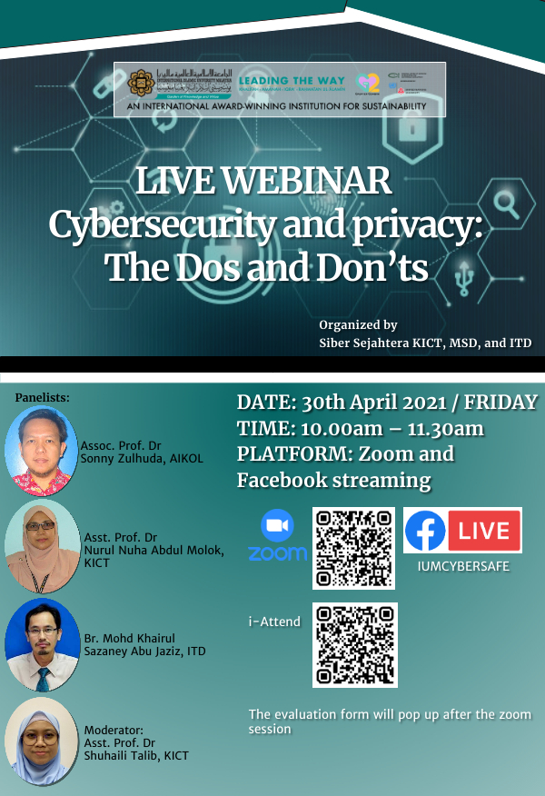 IIUM WEBINAR ON CYBERSECURITY AND PRIVACY: The Dos and Don’ts