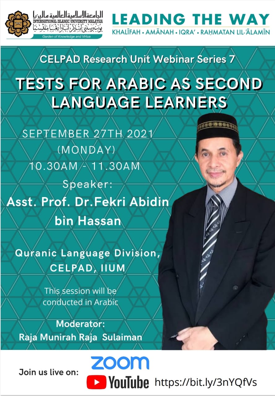 CELPAD Research Unit Webinar Series #7: Tests for Arabic as Second Language Learners