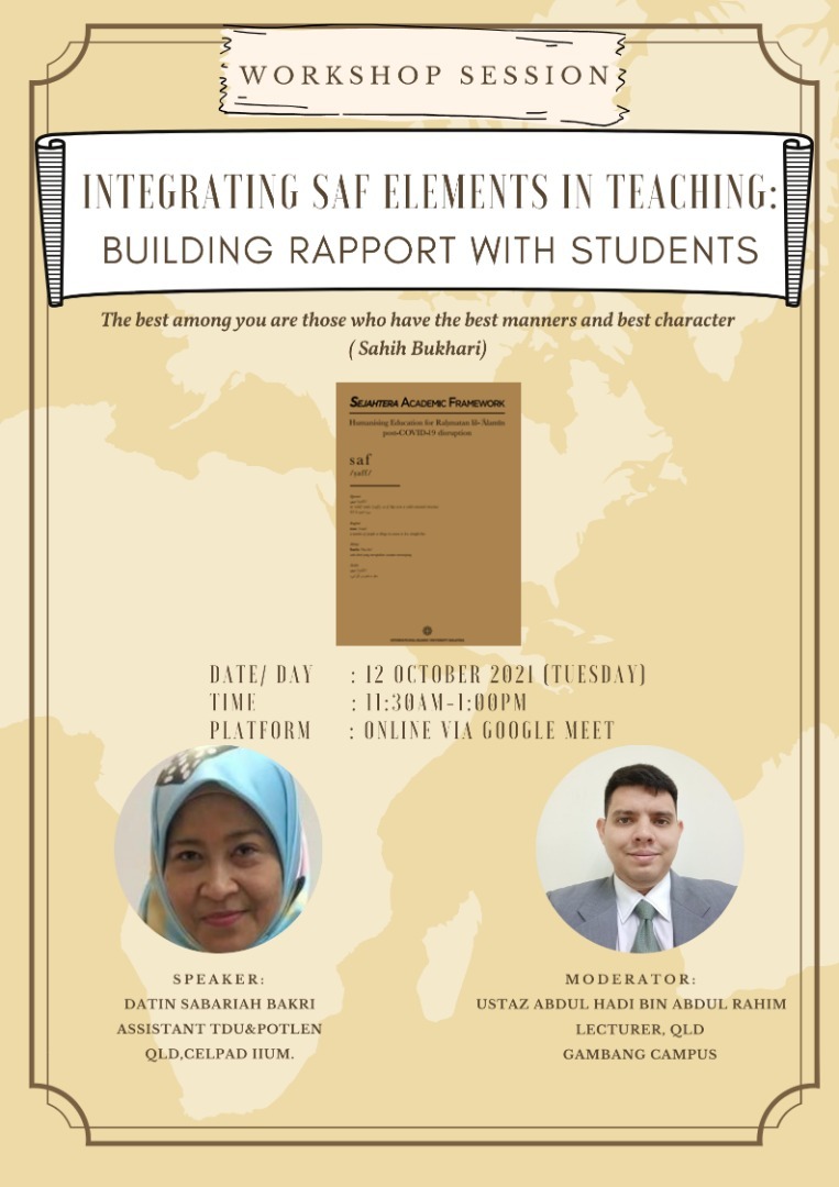 TDU Workshop: Integrating SAF Elements in Teaching: Building Rapport with Students