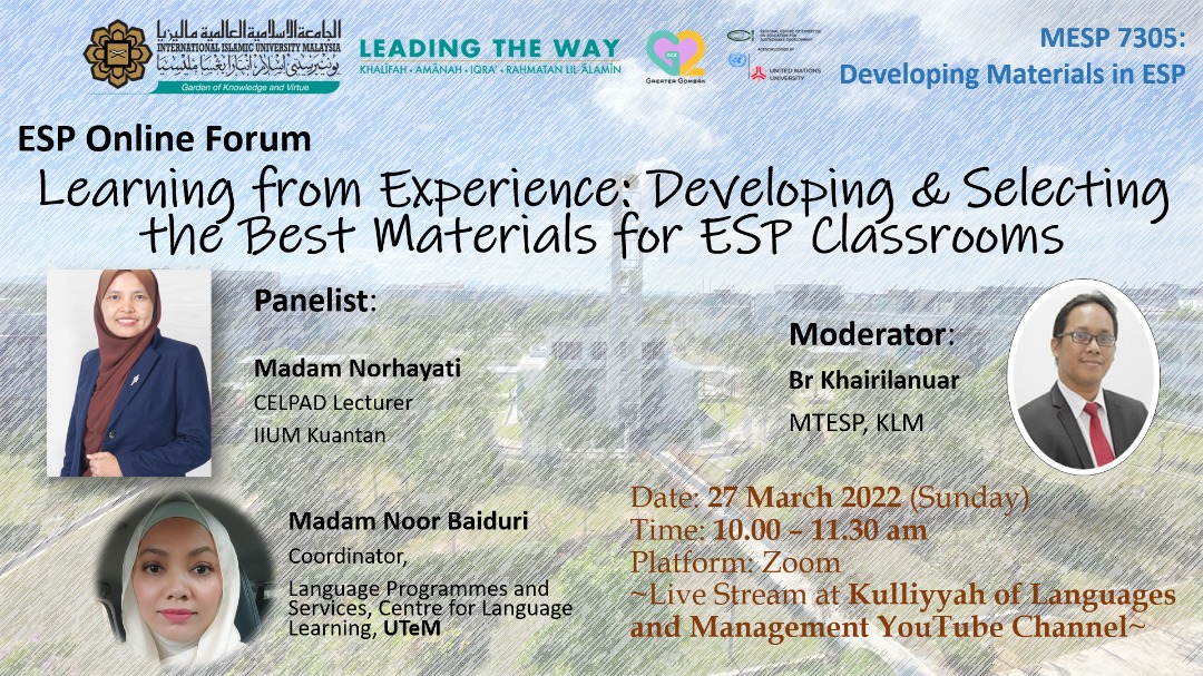 ESP Online Forum - Learning from experience : Developing & selecting the best materials for ESP classrooms