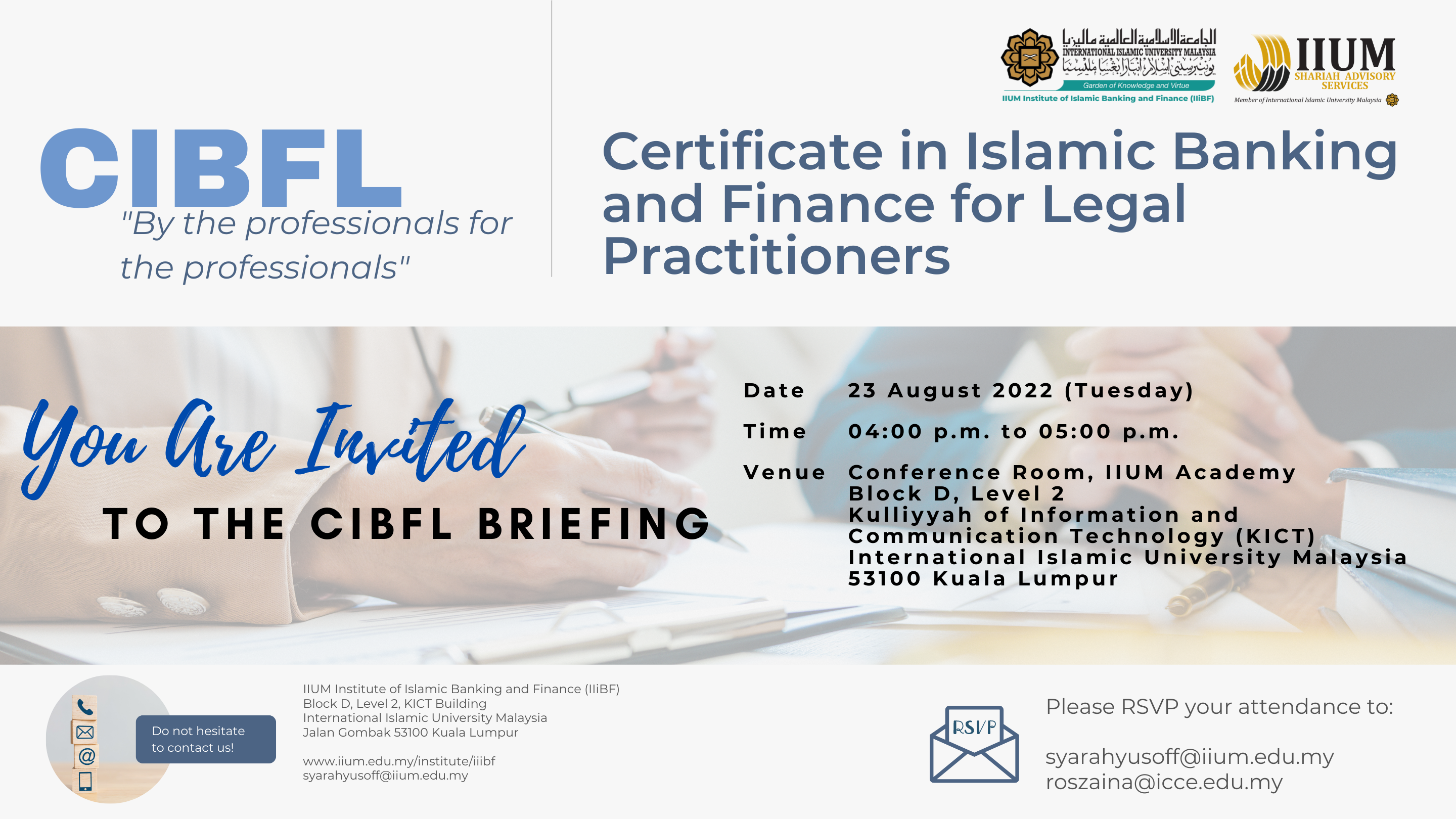 Briefing on Certificate in Islamic Banking and Finance for Legal Practitioners : Tuesday, 23rd August 2022